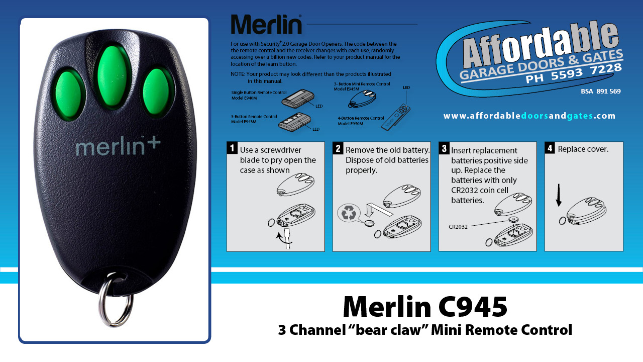 Merlin + C945 Bear Claw Garage Remote